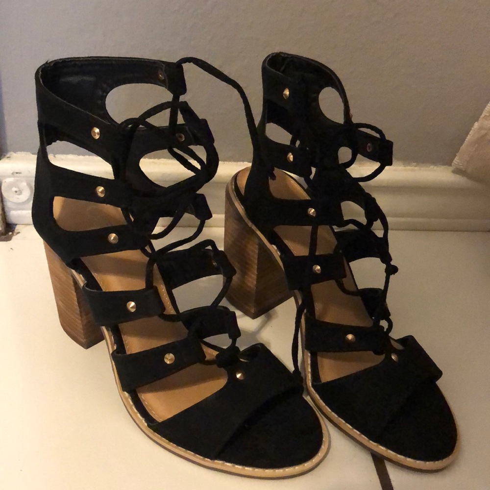 Lace up black heels